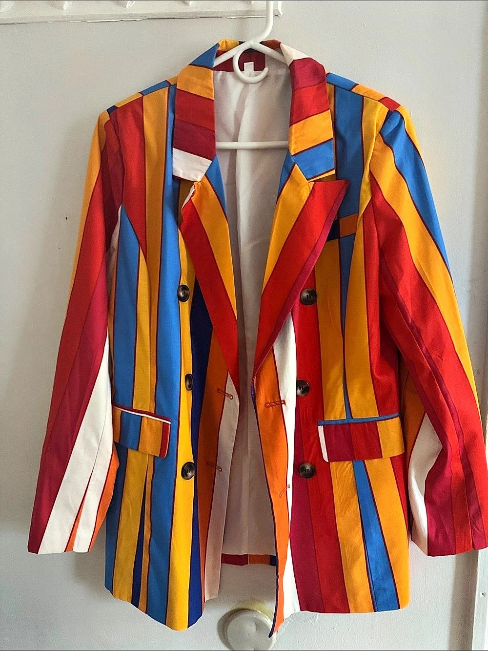 Never Fully Dressed Multi Stripe Blazer Women's Geometric Blazer Red & Blue